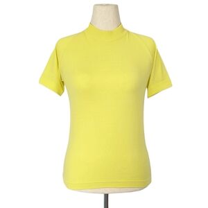 1960s Vintage Blouse 60s Shirt Lemon Yellow Small Medium Stretchy Nylon Size S/M